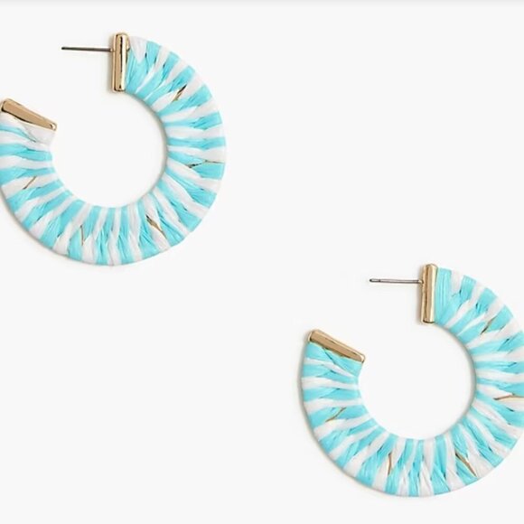 J. Crew Wrapped Hoop Earrings, Turquoise White Stripe - Picture 1 of 6
